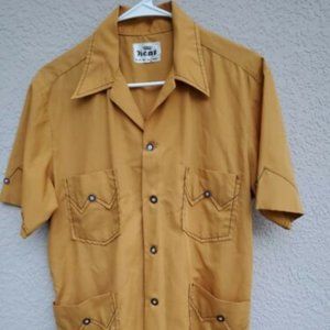 Vintage 60's Kent Collection Butterfly Collar Men's Mustard Yellow Button Up M